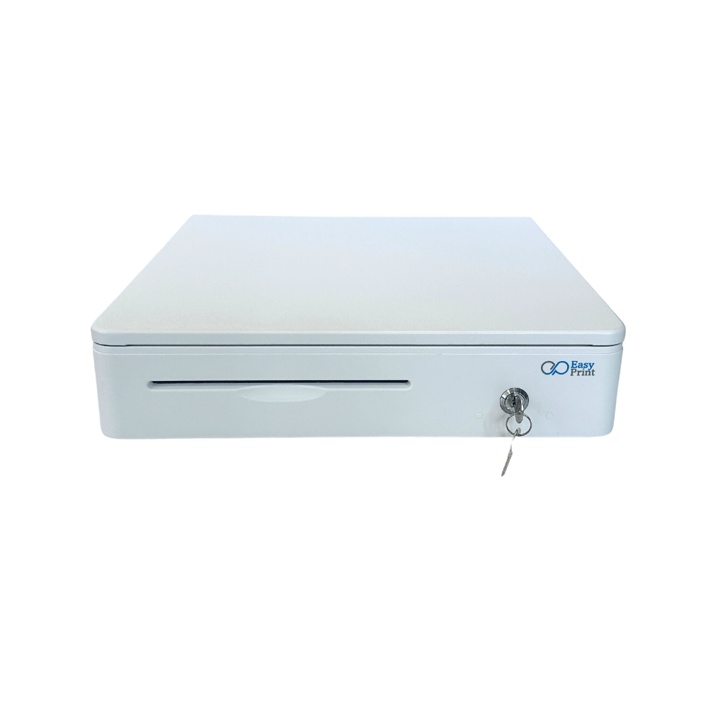 ลิ้นชักเก็บเงิน EASYPRINT รุ่น CD-405 สีขาว 4 ช่องธนบัตรขนาดใหญ่ 8 ช่องเหรียญ RJ11 12/24V_2